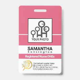 Dark Pink Line Column Staff Nurse Photo ID Badge
