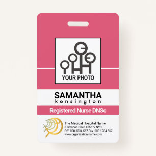 Dark Pink Line Column Staff Nurse Photo ID ID Badge