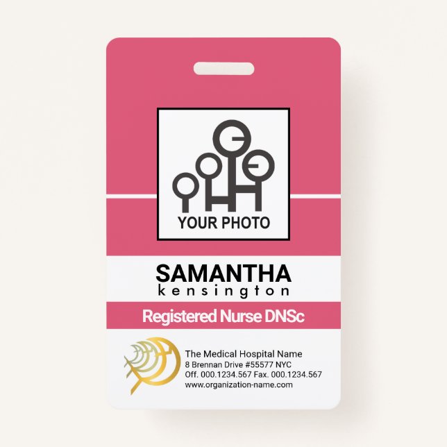 Dark Pink Line Column Staff Nurse Photo ID ID Badge (Front)