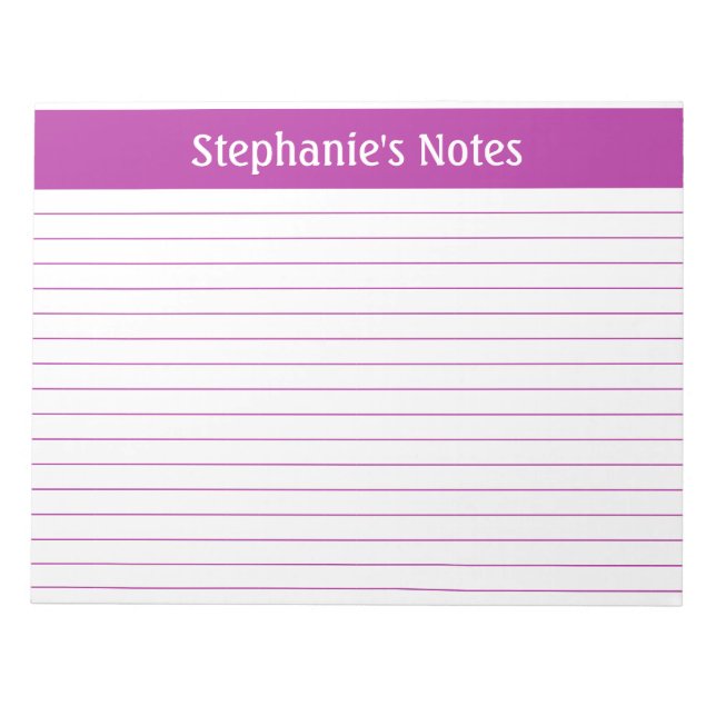 Dark Pink Lined 11 x 8.5 Landscape Personalised Notepad (Front)