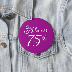 Dark Pink Monogram 75th Birthday Party 10 Cm Round Badge