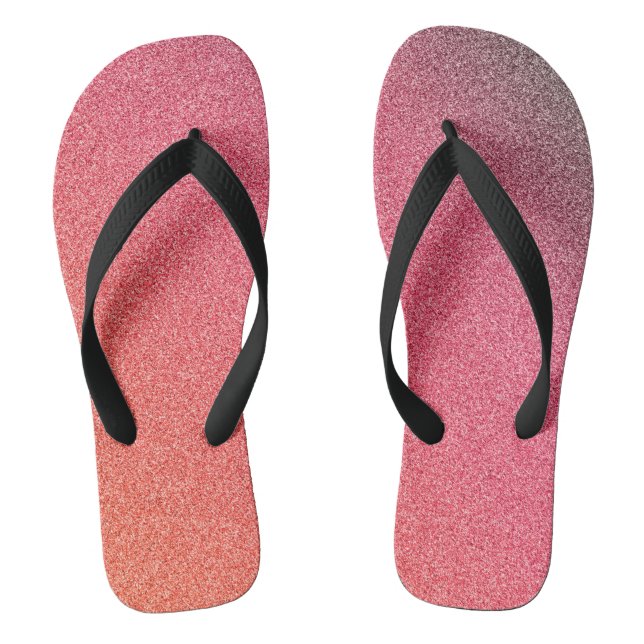 Dark-Pink-Orange Gradient Glitters, Pair of Flip Flops (Footbed)