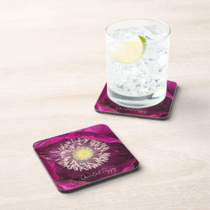 Dark Pink Oriental Poppy Floral Coaster