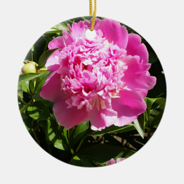 Dark pink peonies  ceramic tree decoration (Front)