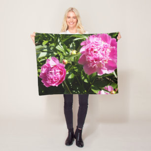 Dark pink peonies  fleece blanket
