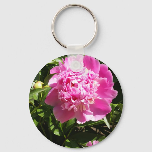 Dark pink peonies  key ring (Front)