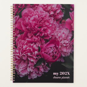 Dark Pink Peony Dreams custom text & initials Planner
