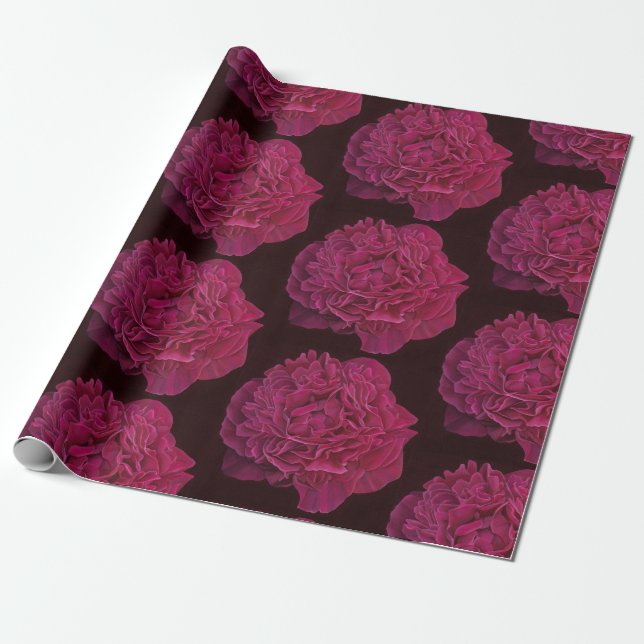 Dark Pink Peony Wrapping Paper (Unrolled)