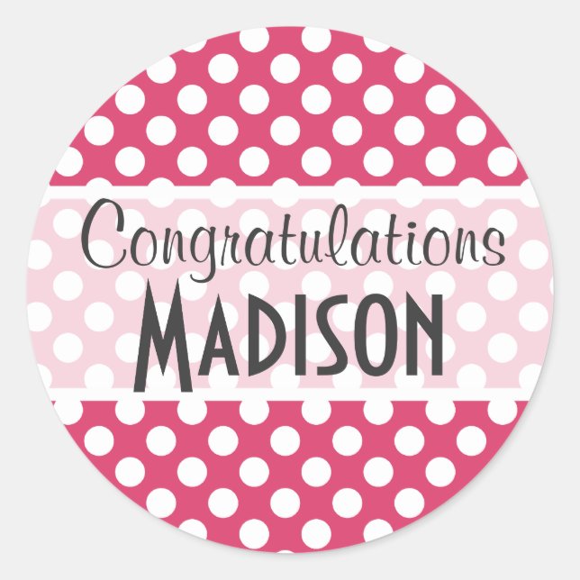 Dark Pink Polka Dots Classic Round Sticker (Front)