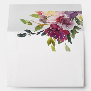 Dark Pink Purple Floral Watercolor Wedding Envelope