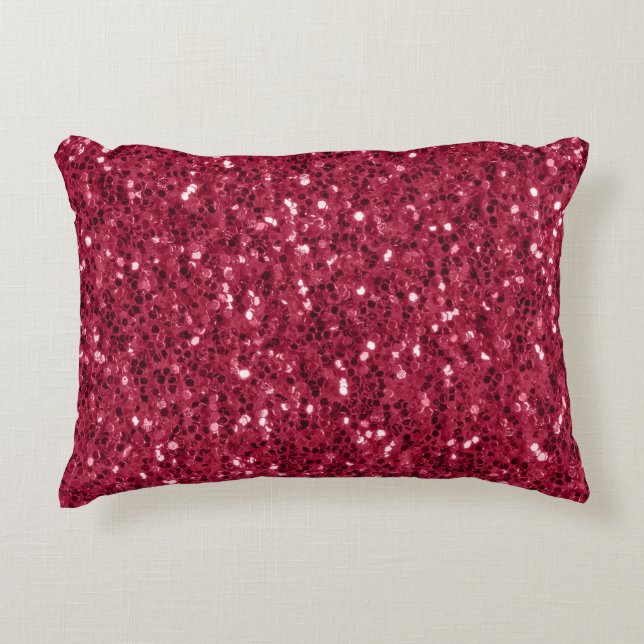 Dark pink red magenta faux sparkles glitters decorative cushion (Front)
