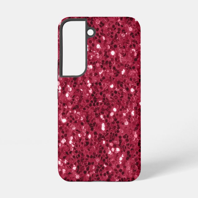 Dark pink red magenta faux sparkles glitters samsung galaxy s22 case (Back)