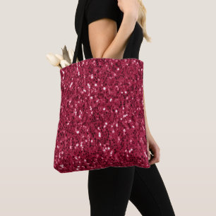 Dark pink red magenta faux sparkles glitters tote bag