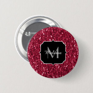 Dark pink red magenta faux sparkles Monogram 6 Cm Round Badge