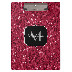 Dark pink red magenta faux sparkles Monogram Clipboard