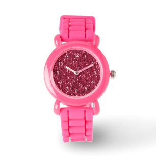 Dark pink red magenta faux sparkles with numbers watch