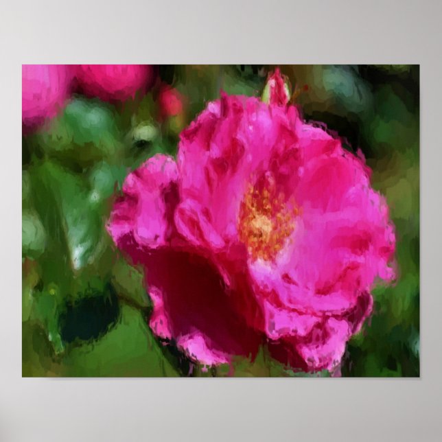 Dark Pink Rose Flower Art Photo Painting Poster (Front)
