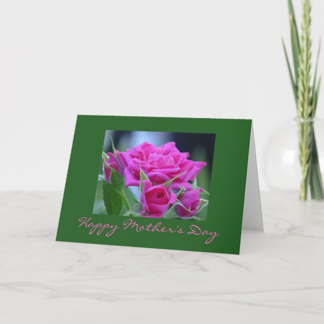 Dark Pink Roses Happy Mother's Day Card (Front)