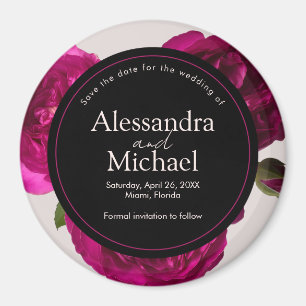 Dark Pink Roses Romantic Save The Date Wedding Magnet