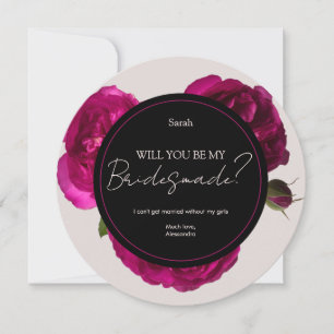 Dark Pink Roses Romantic Wedding Bridesmaid Invitation