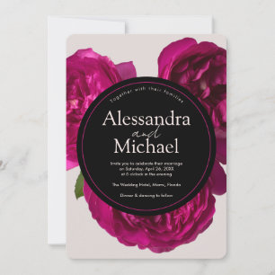Dark Pink Roses Romantic Wedding Invitation
