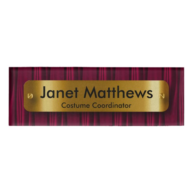 Dark Pink Satin Ribbon with Gold Label Plate (Front)