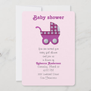 Dark pink stroller baby girl shower invitation