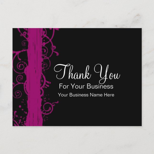 Dark Pink Swirls :: Business Postcard Template (Front)