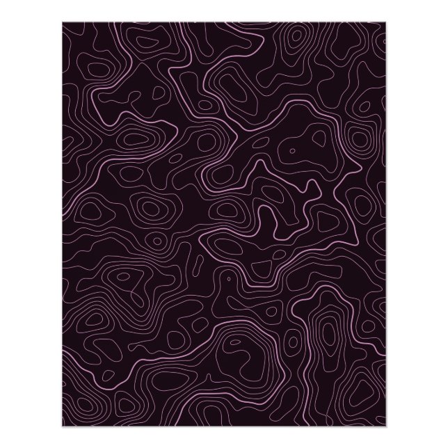 Dark Pink Topographical Map Wall Poster (Front)