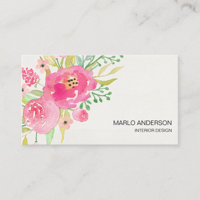 Dark Pink Watercolor Floral Business Card (Front)