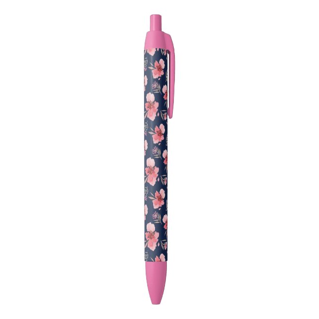 Dark Pink Watercolor Pattern Black Ink Pen (Bottom (Vertical))