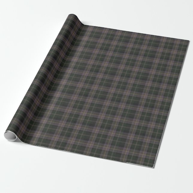 Dark Plaid Pattern Forest Green Charcoal Wrapping Paper (Unrolled)