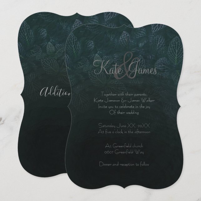 Dark Plant Leaves Nature Gothic Wedding Invitation (Front/Back)