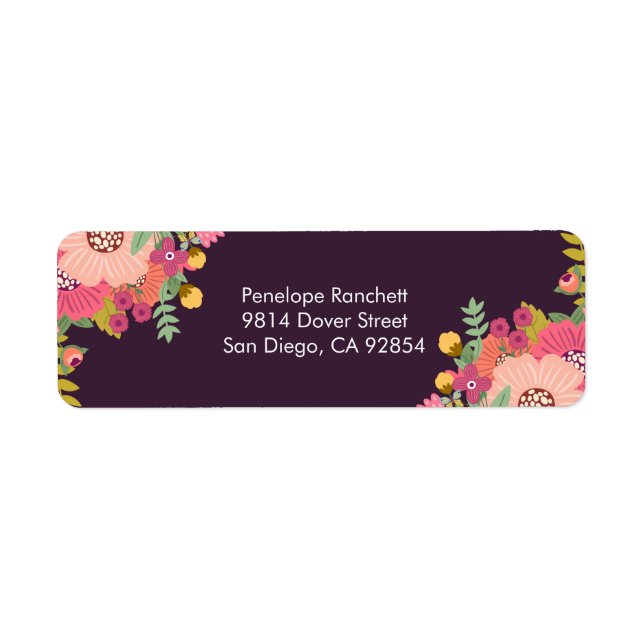 Dark Plum and Florals Return Address Label (Front)
