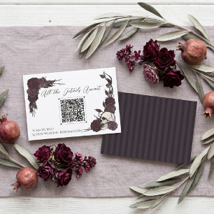 Dark Plum and Gray Skull & Ink Floral QR Card