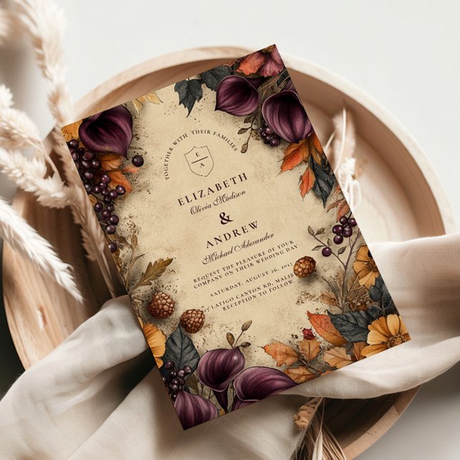 Dark Plum Autumn Floral Wedding Invitation (Creator Uploaded)