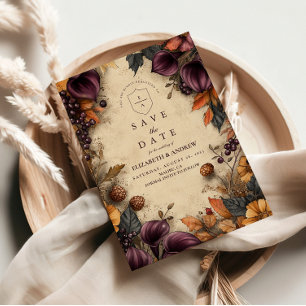 Dark Plum Autumn Floral Wedding Save The Date