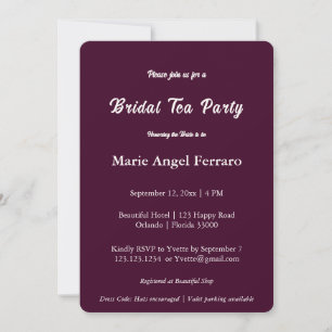 Dark Plum Burgundy Script Bridal Tea Party Invitation