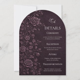 Dark Plum Faux Emboss Rose Wedding Details Invitation