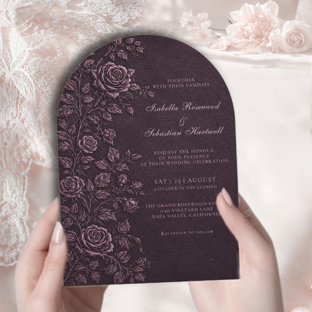 Dark Plum Faux Emboss Rose Wedding   Invitation (Creator Uploaded)