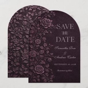 Dark Plum Faux Emboss Rose Wedding Save The Date Invitation