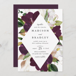 Dark Plum Floral Frame   Wedding Invitation