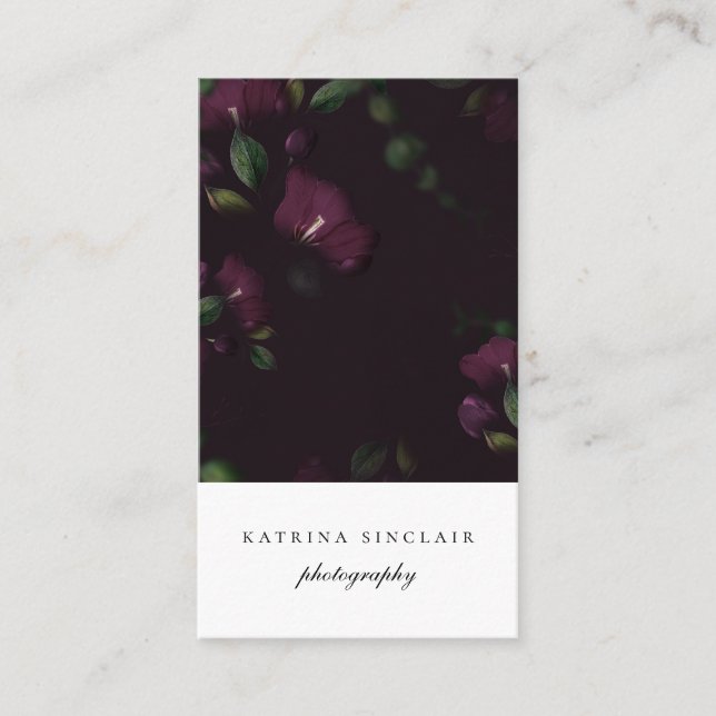 Dark Plum Floral Modern Professional Business Card (Front)