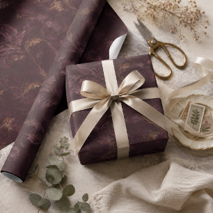 Dark Plum Floral Pattern Luxury Vintage Botanica Wrapping Paper