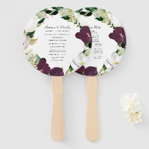 Dark Plum Floral   Personalised Wedding Program Hand Fan