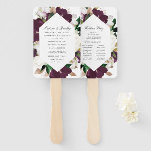 Dark Plum Floral Personalised Wedding Program Hand Fan