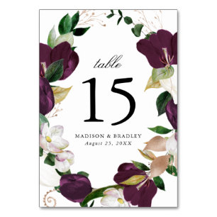 Dark Plum Floral   Personalised Wedding Table Number