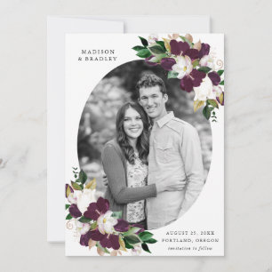 Dark Plum Floral Photo Save The Date