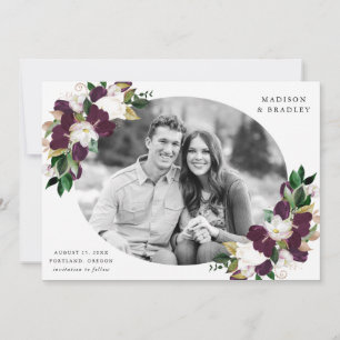Dark Plum Floral Photo Save The Date