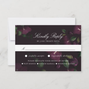 Dark Plum Floral   RSVP Card with Meal Choice